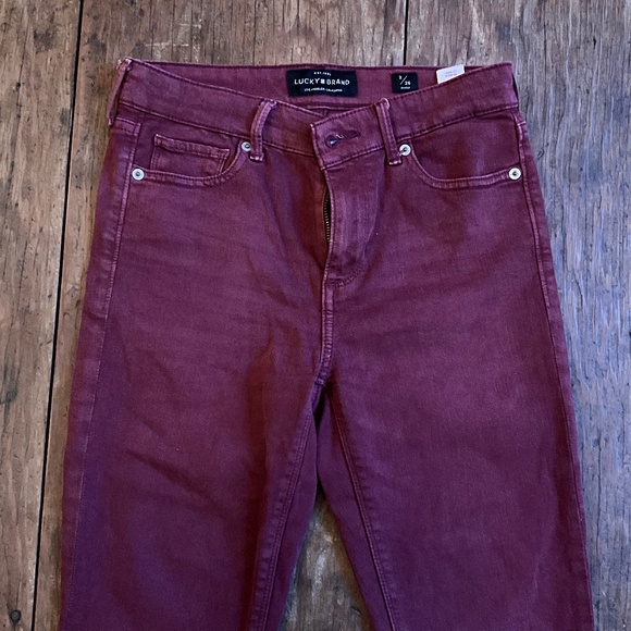 Frayed Bottom Lucky Brand Rust Red Skinny Jeans Size 2 - Picture 1 of 2